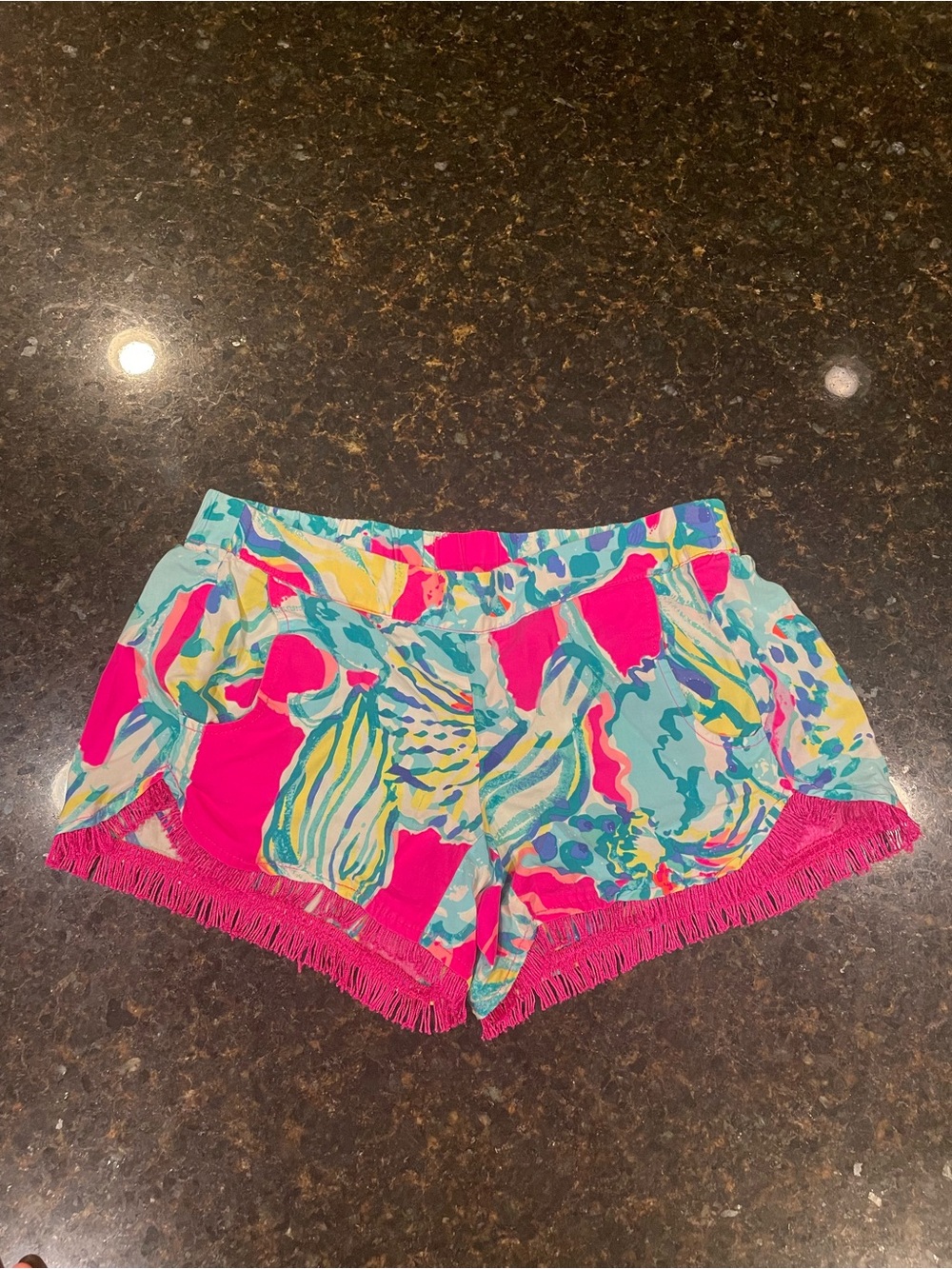 Women’s Lilly Pulitzer Bright Pink Tropical Print Fringe Shorts